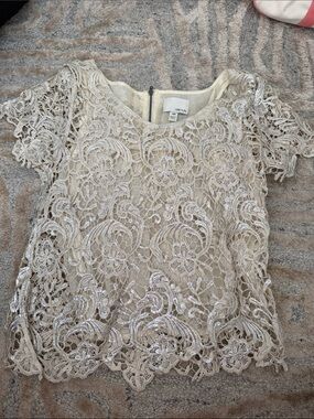 Greylin S/M Cream Crochet Lace Short Sleeve Blouse